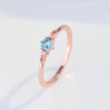 臻荣wish热卖新款镀18k铂金镶嵌合成海蓝宝石戒指欧美托帕石婚戒