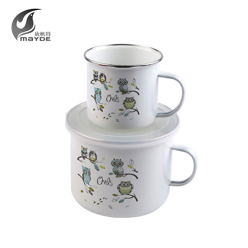 厂家供应9cm搪瓷口杯加14cm搪瓷奶杯组合套装 创意茶水杯