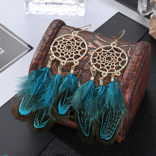 Fashion accessories dreamcatcher feather fringe earrings for women girls Bohemian earrings female long tassel earring ornaments