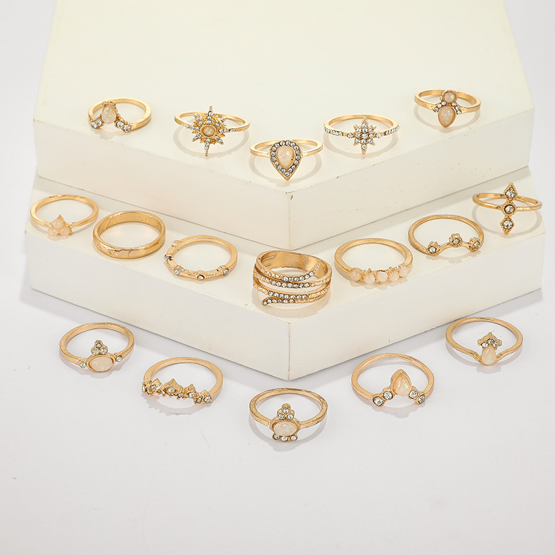 2019 Ali Express neue 17teiliges Set Ring Europischer und amerikanischer Bohemien Diamant Set Ring Schmuckpicture3