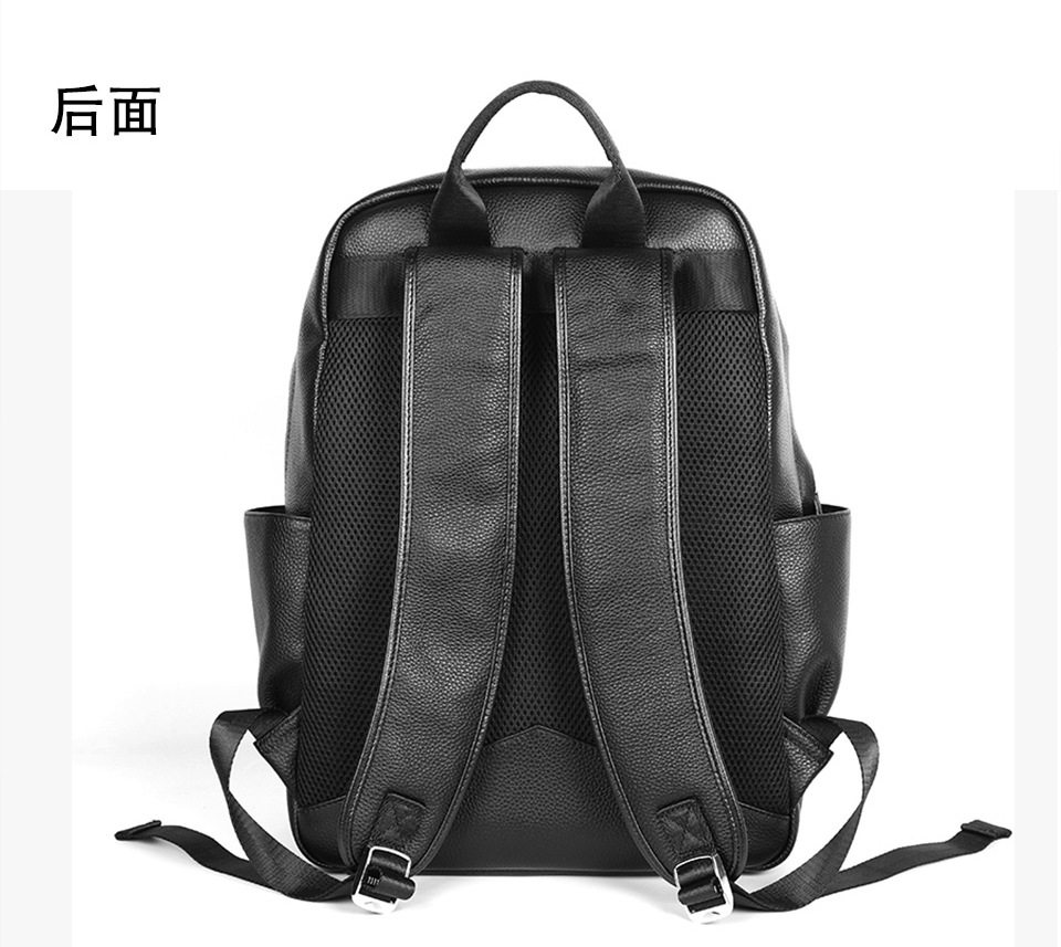 Ba lô nam da bò thật 15.6 inch chống nước, túi đeo vai du lịch đựng laptop 43×30×18 cm — Màu đen chi tiết 14