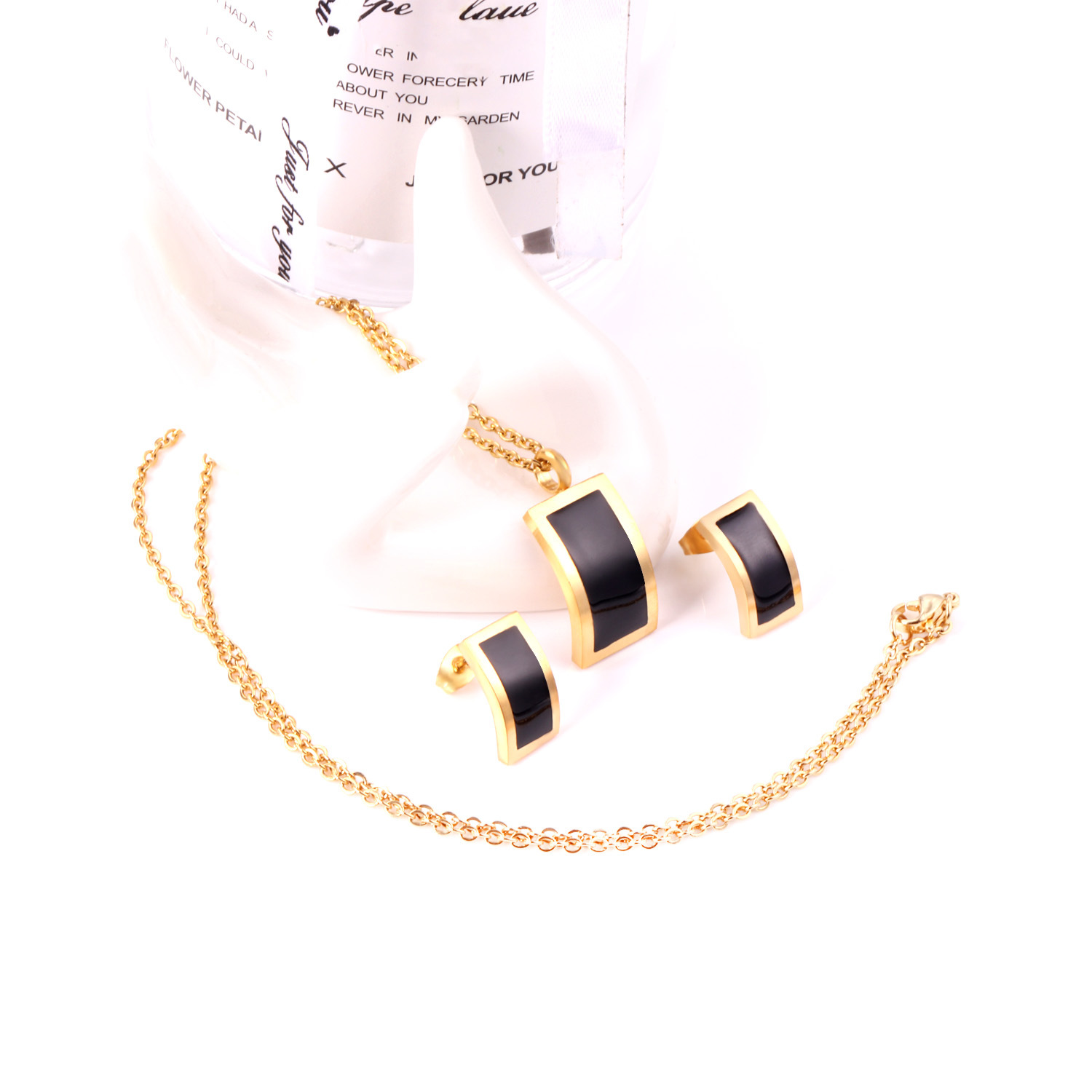 Fashion Geometric Stainless Steel Plating Earrings Necklace 1 Set