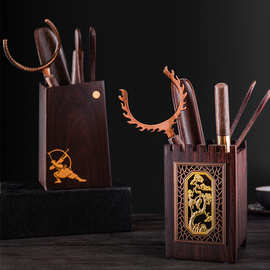 黑檀实木茶道六君子套装功夫茶具配件大全零配茶艺大摆件茶夹茶刀