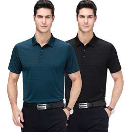 2019夏季季新款男士桑蚕丝时尚中年爸爸短袖男式t恤免烫翻领休闲