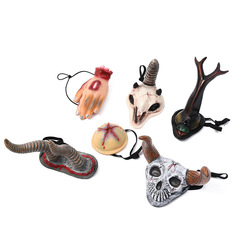 Halloween Skeleton Head Mask Ghost House Prop Animal Skeleton Bone Terror Costume Headpiece Bull Horn Headpiece Skeleton Headpiece