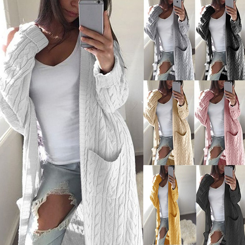2021 autumn and winter wish AliExpress popular knitwear European and American style long double Pocket Full body twist sweater