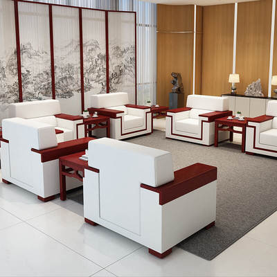 辦公沙發貴賓接待沙發實木布藝會議室沙發新中式沙發實木茶幾組合