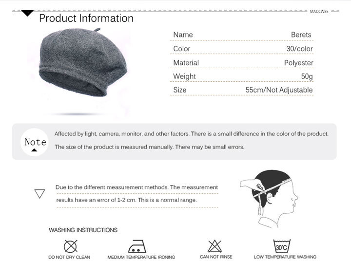 109g Weight Women's Basic Modern Style Classic Style Solid Color Eaveless Beret Hat