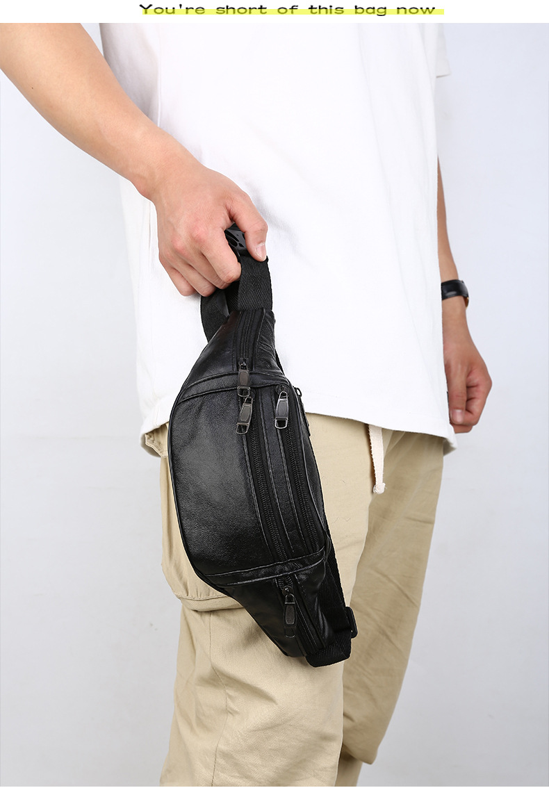 Men's Solid Color Pu Leather Zipper Fanny Pack display picture 4