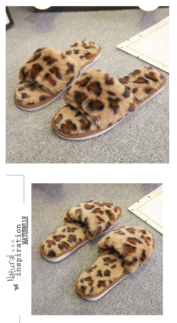 women s leopard print plush slippers  NSPE10031