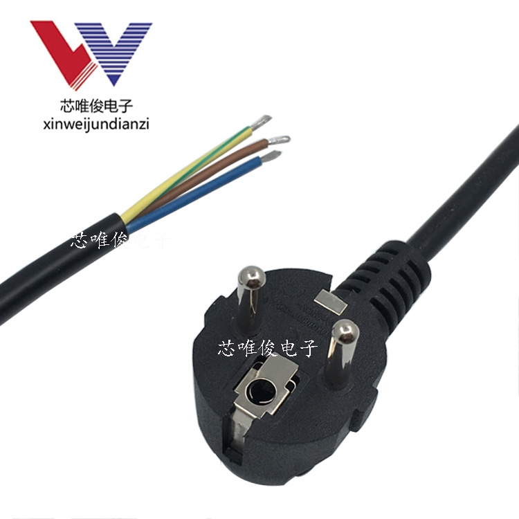 工厂 欧式电源线插头 三芯欧标两圆一孔插头 1.5米欧规电源线插头