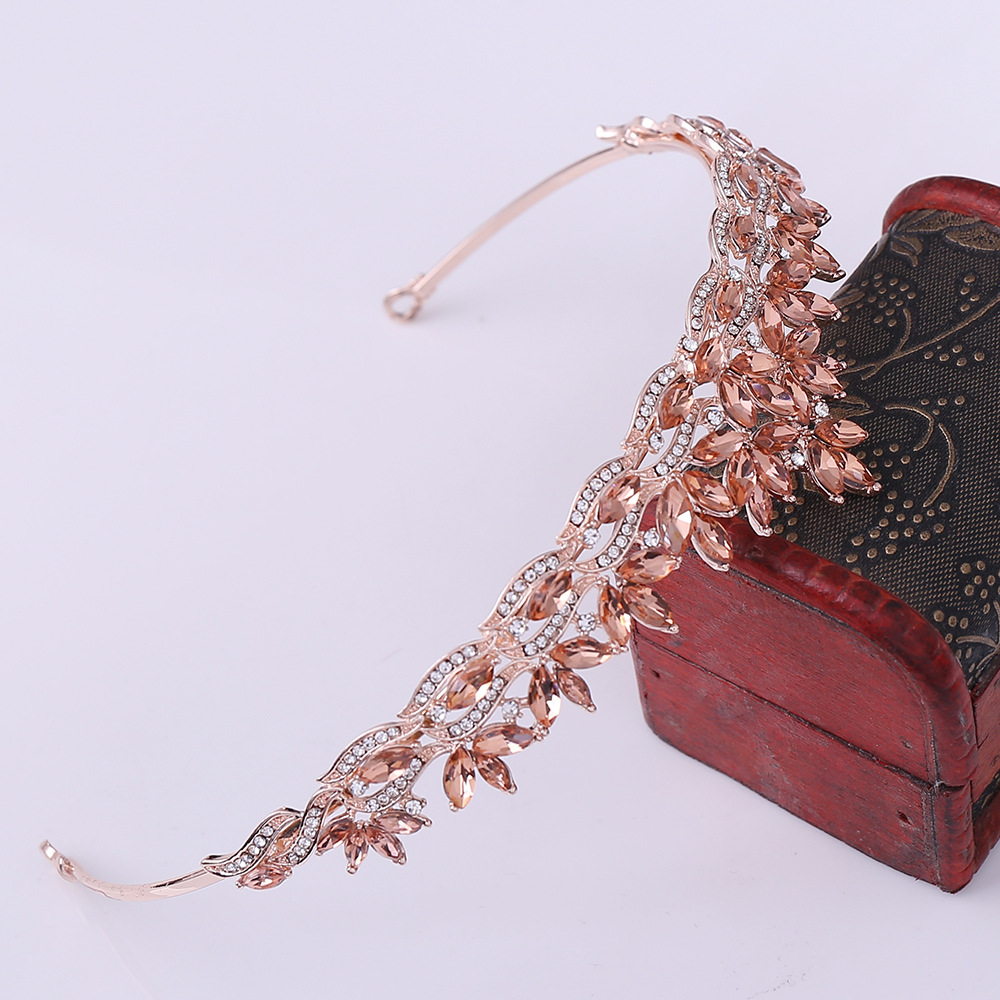 Hollow Out, Inlay Design Fashion Style Fashion Leaf Alloy Hollow Out Inlay Crystal Rhinestones Crown 1 Piece