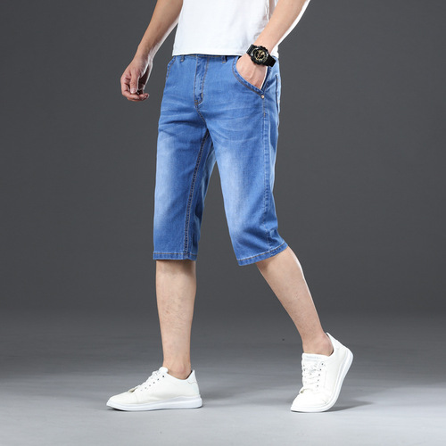 Champion brand men's stretch denim seven-pocket pants for men, stretch slim fit, high-quality straight-leg youth 7-pocket men's pants, INS trending