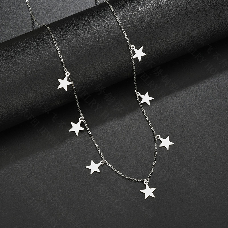 New Simple Smooth Five-pointed Star Necklace Female Geometric Stars Stainless Steel Sweater Clavicle Chain display picture 3