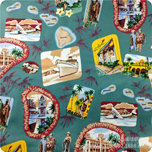 海岛风情印花 全棉斜纹弹力印花面料 欧美风连衣裙旗袍印花布
