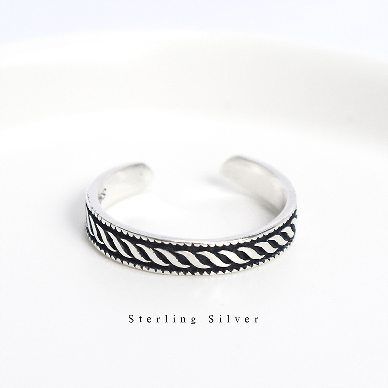 s925 Sterling Silver Jewelry Retro Do the old personality Trendsetter Pinky Ring Korean Edition CHIC Female models Opening joint