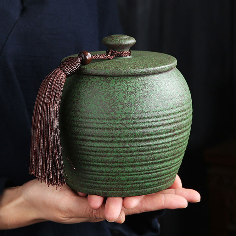 手工古陶茶叶罐日式中号密封储物罐陶瓷容器药材罐子半斤红茶包装