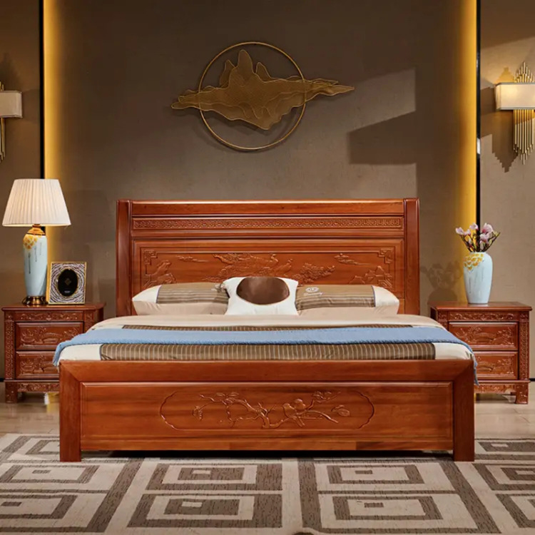 Ming and Qing Classical Carved Red Wood Bed Chinese Antique Flush Twood Solid Tool 1.8m Double Bed 1.5m Single Bed