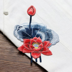 Lotus Embroidery Fabric Patch for Handmade Bags, Hanfu Ancient Style Decor, Adhesive-Free, Hand-Stitched