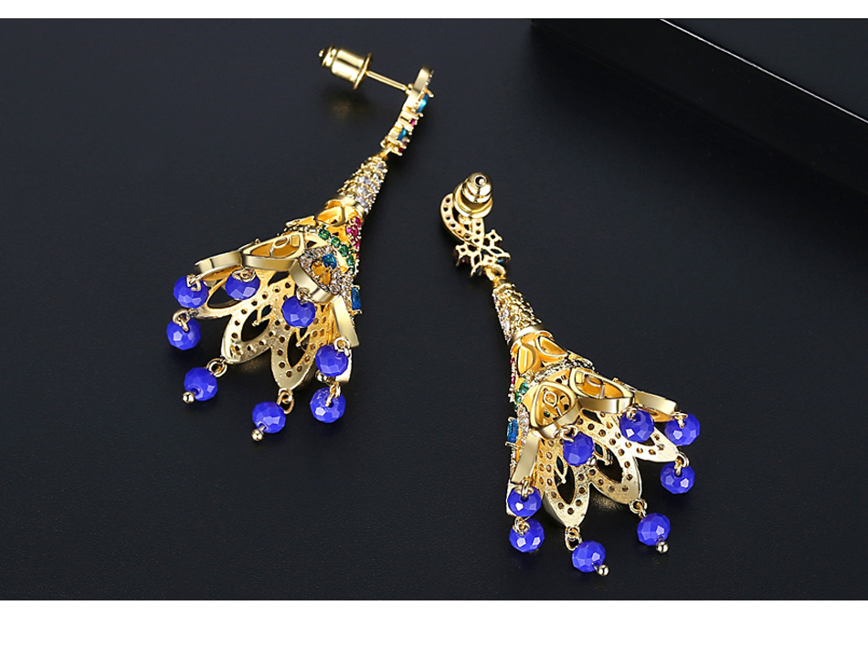 Retro Creative New Brass Zirconium Ladies Earrings Peacock Feather Tassel Earrings display picture 5