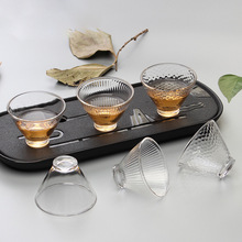 玻璃品茗杯斗笠锤目纹茶杯加厚耐热小茶碗办公功夫茶具个主人单杯