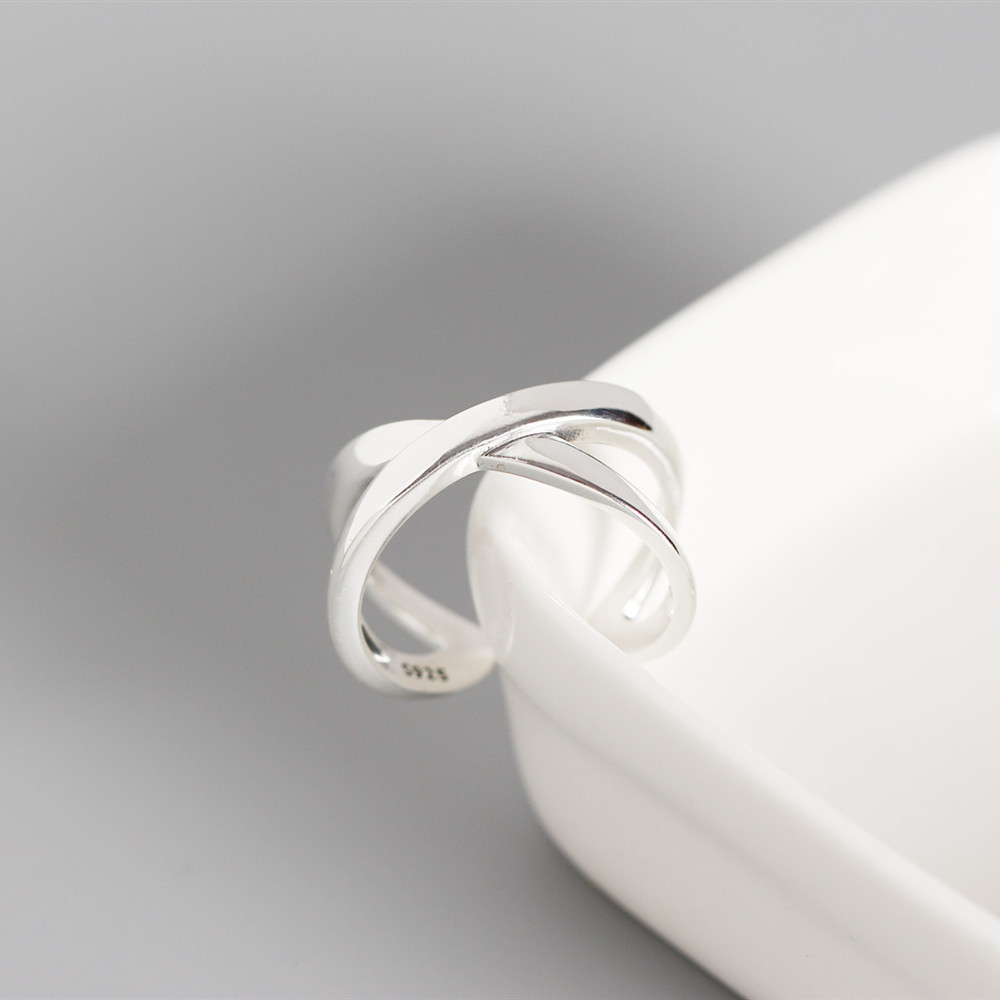 S925 sterling silver ring Korean smooth cross open ring personality joint ring