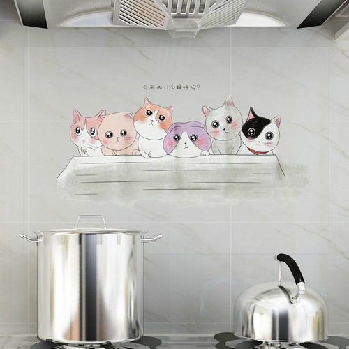 Kitchen oil-proof sticker self-adhesive paper household stove high temperature oil smoke sticker cartoon oil-proof waterproof wall sticker tile sticker