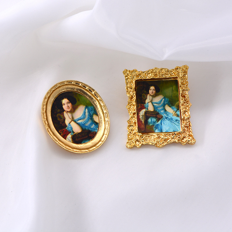 2019 Nouveau Rétro Exagérée Renaissance Peinture À L'huile Dame Baroque Broche Vêtements Accessoires En Gros display picture 7