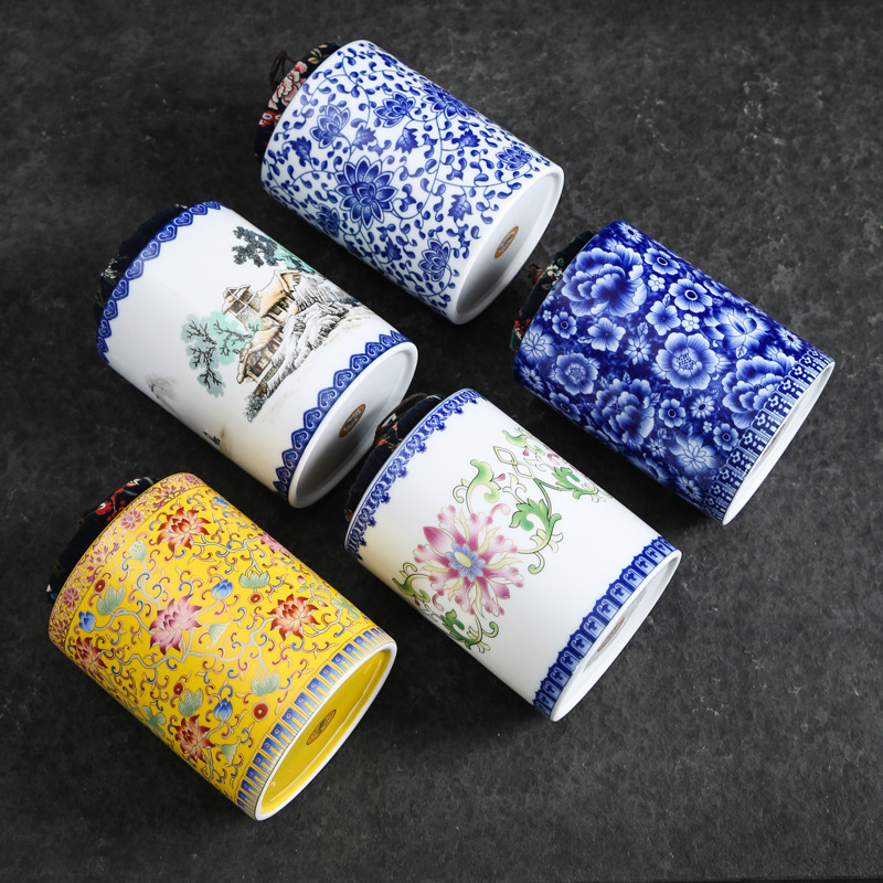 灶言 珐琅彩茶叶罐高档礼品陶瓷密封储物罐创意存茶罐可定制logo