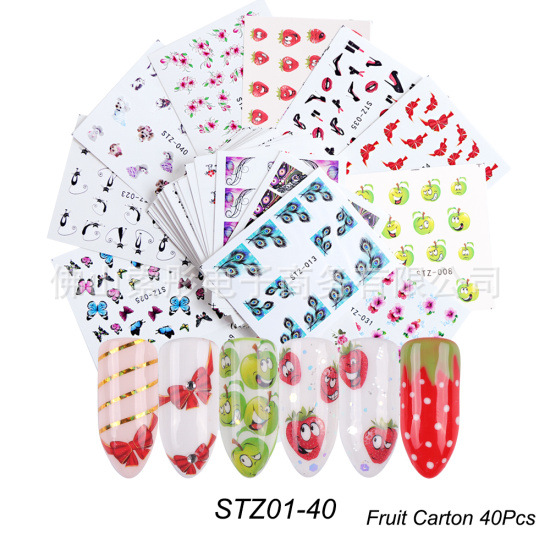 Suministro transfronterizo de pegatinas de uñas ins mariposa fruta encaje flores de colores plata caliente Navidad Halloween marca de agua pegatinas