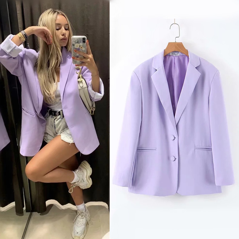 Foreign trade 2019 Autumn BF Big version Easy leisure time Mid length version Two button Purple taro suit coat wholesale