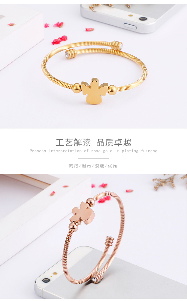 Kalen New Exquisite Titanium Ornament Japanese And Korean Style Simple Angel-shaped Zircon Bracelet Three Colors Optional display picture 3