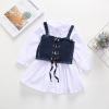 Clear color Lapel long sleeve shirt skirt denim strap vest suit children’s wear