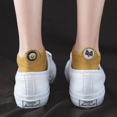 襪子女短襪韓國卡通後跟刺繡低幫芝麻街船襪情侶款夏季個性男生潮