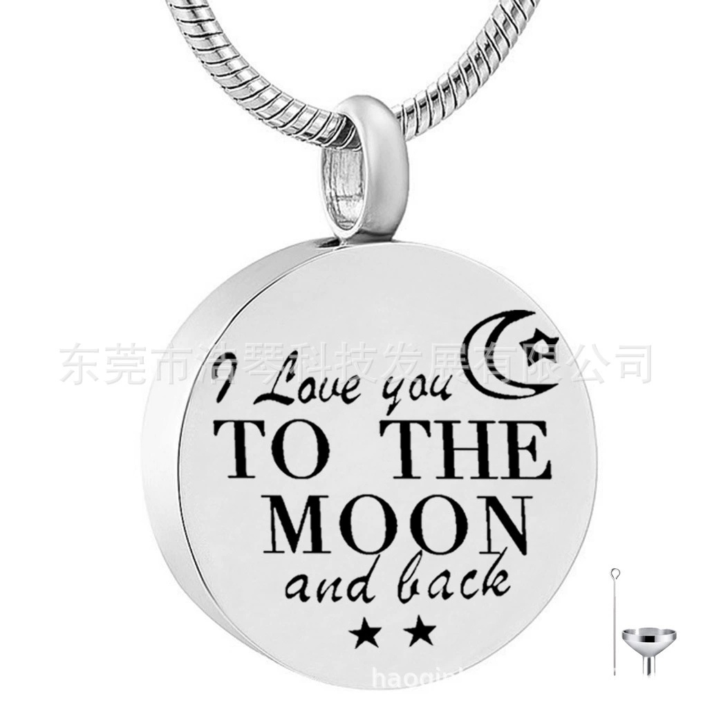 Трансграничные поставки памятных ПЭТ пепел ожерелье круглые надписи Луна звезда пепла шкатулка кулон кремации ювелирные изделия