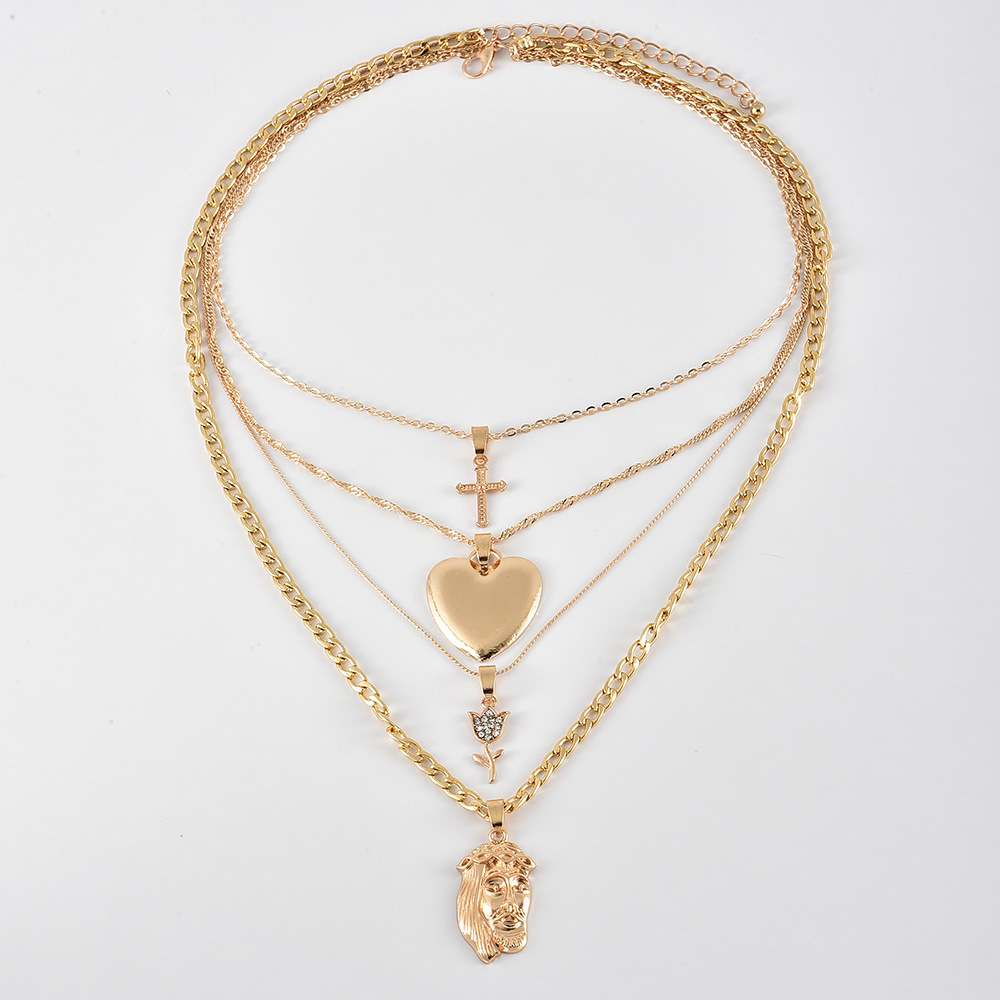 Übertriebene Kreuzanhänger Mehrschichtige Neue Halskette Für Frauen display picture 3