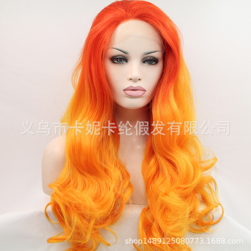 Peluca de encaje, peluca ondulada grande, peluca mezclada de dos colores