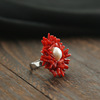 Ring, accessory from pearl, coral oolong tea Da Hong Pao, flowered, silver 925 sample