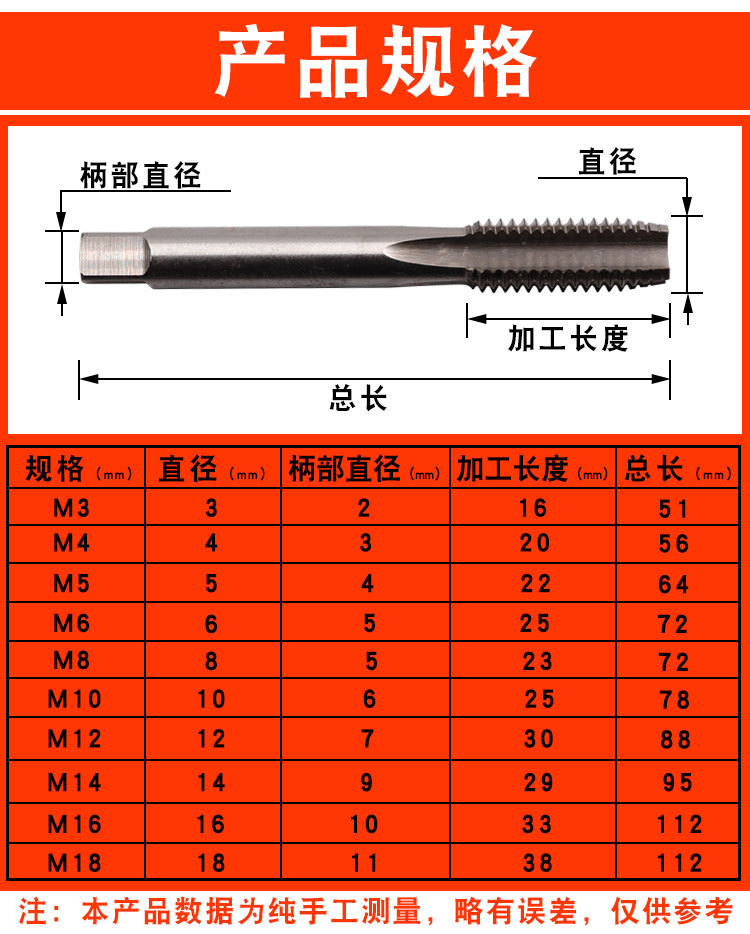 机用手用丝锥丝攻套螺纹攻牙丝锥HSS高速钢粗柄细柄丝锥M3M4M6M8-阿里巴巴