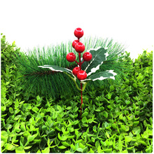 圣诞节装饰礼品 圣诞樱桃带叶子 圣诞浆果 DIY配饰