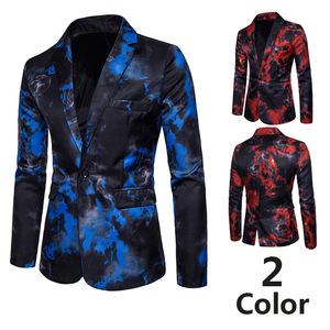Autumn and winter new red and blue flame printed suit