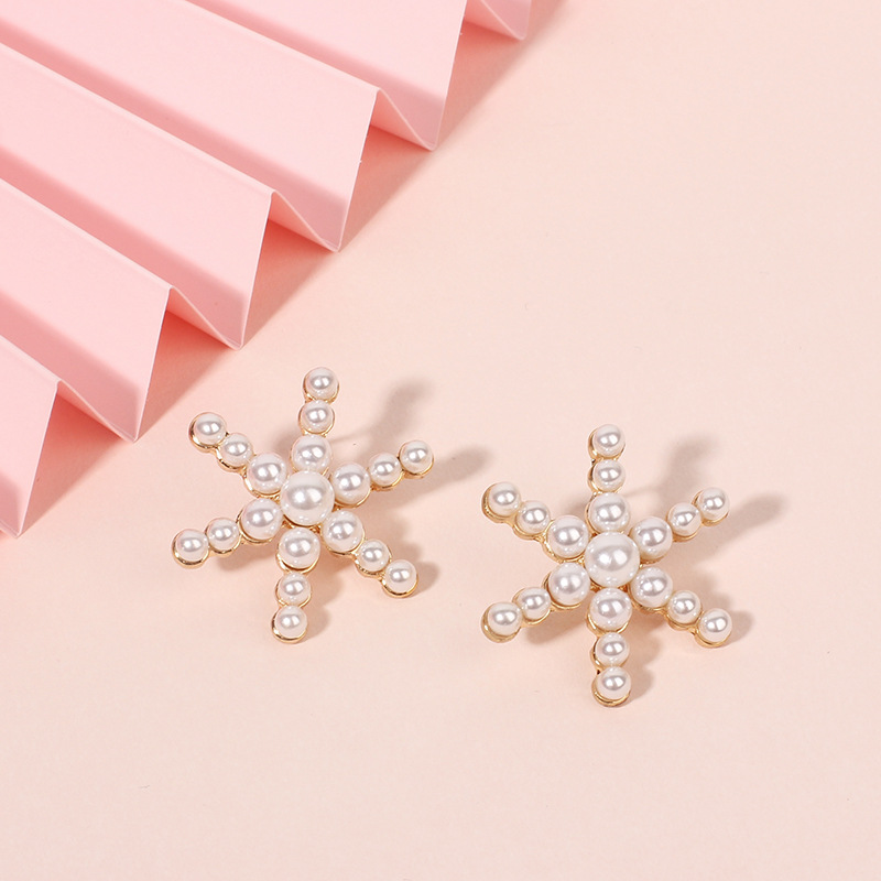 Fairy Fashion Snowflake Girls Alloy Pearl Earrings Nihaojewelry display picture 8