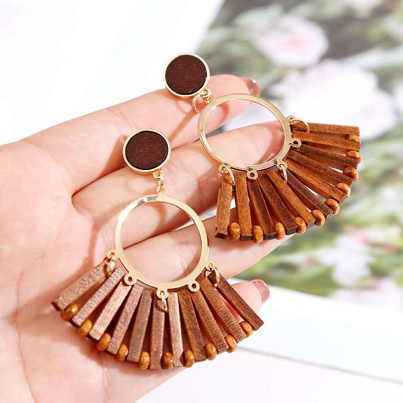 1 Pair Fashion Geometric Wood Handmade Women's Drop Earrings display picture 9