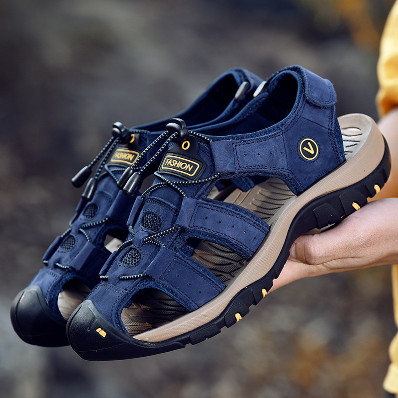 Cross-border foreign trade 2019 summer Sandals Large Beach shoes soft sole genuine leather outdoors leisure time non-slip The first layer cowhide