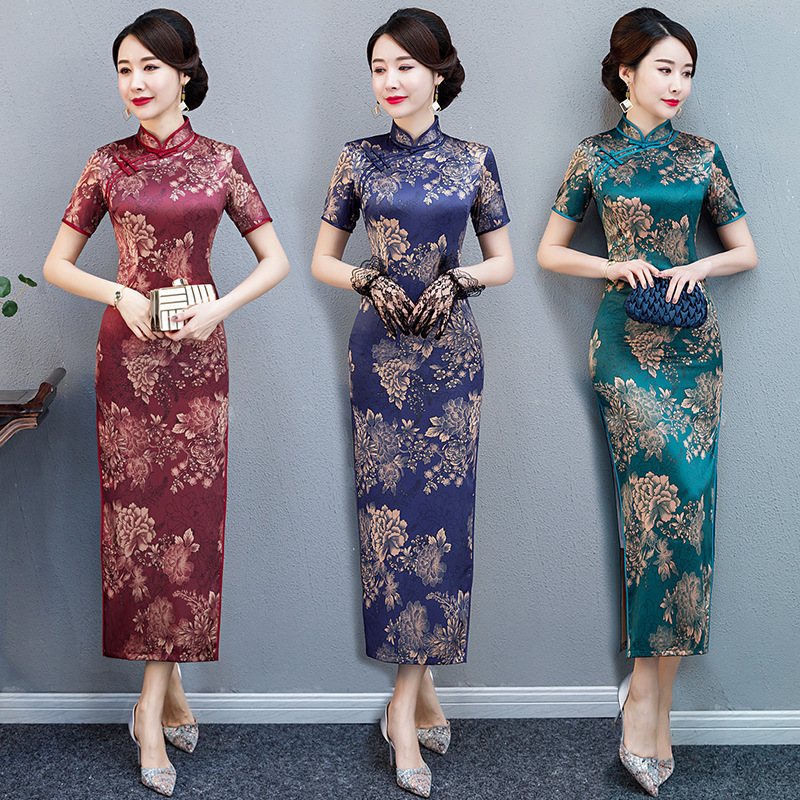 Chinese Dresses Qipao for women robe chinoise cheongsam Long and short sleeve standing collar cheongsam dress for women