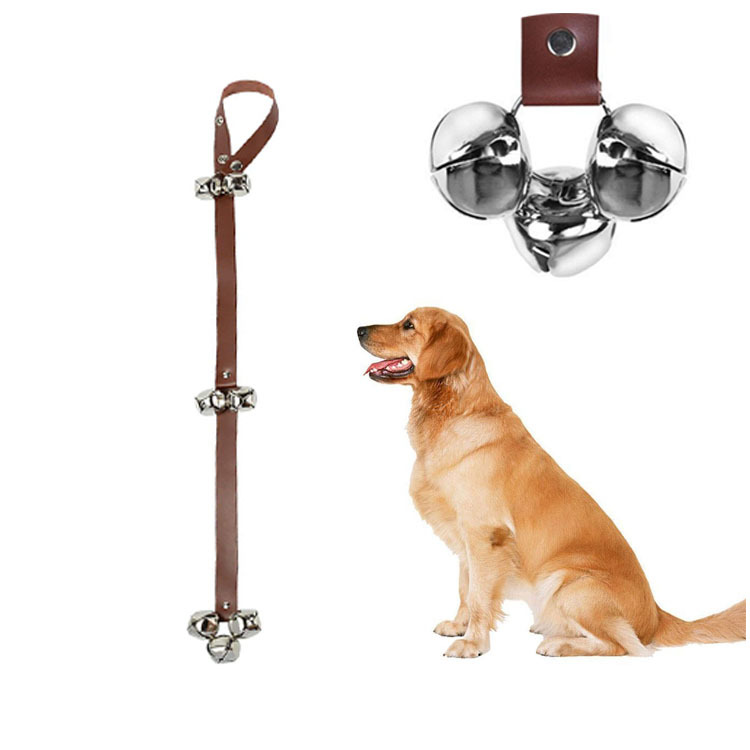 工厂直销纯牛皮宠物门铃绳训练狗狗外出报警狗门铃导盲犬铃铛挂绳