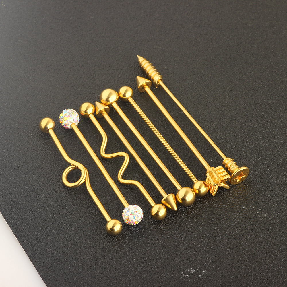 Rose Gold Arrow Screw Ear Expansion Industrial Barbell Double Ear Piercing Straight Bar Set 8Pcs Black detail image 15