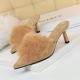 7108-1 Korean version fashionable wool slippers with fine heels, high heels, deep pointed head, slippers with rabbit hair and half slippers