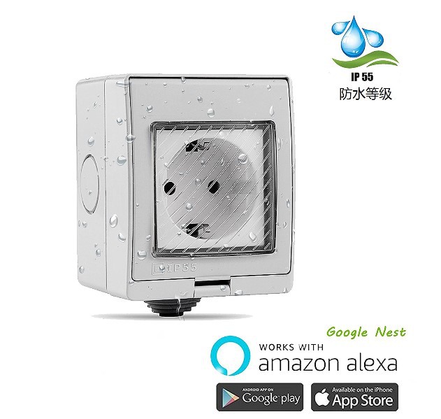 Amazon alexa OEM欧规IP55级无线智能wifi固定防水户外安全插座