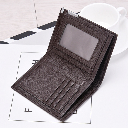 Wallet Men Short Style Wallets with Litchi Texture Wallets Thin Multi-Card Slots Leather Wallets One Piece Shipping Factory Direct Supply 